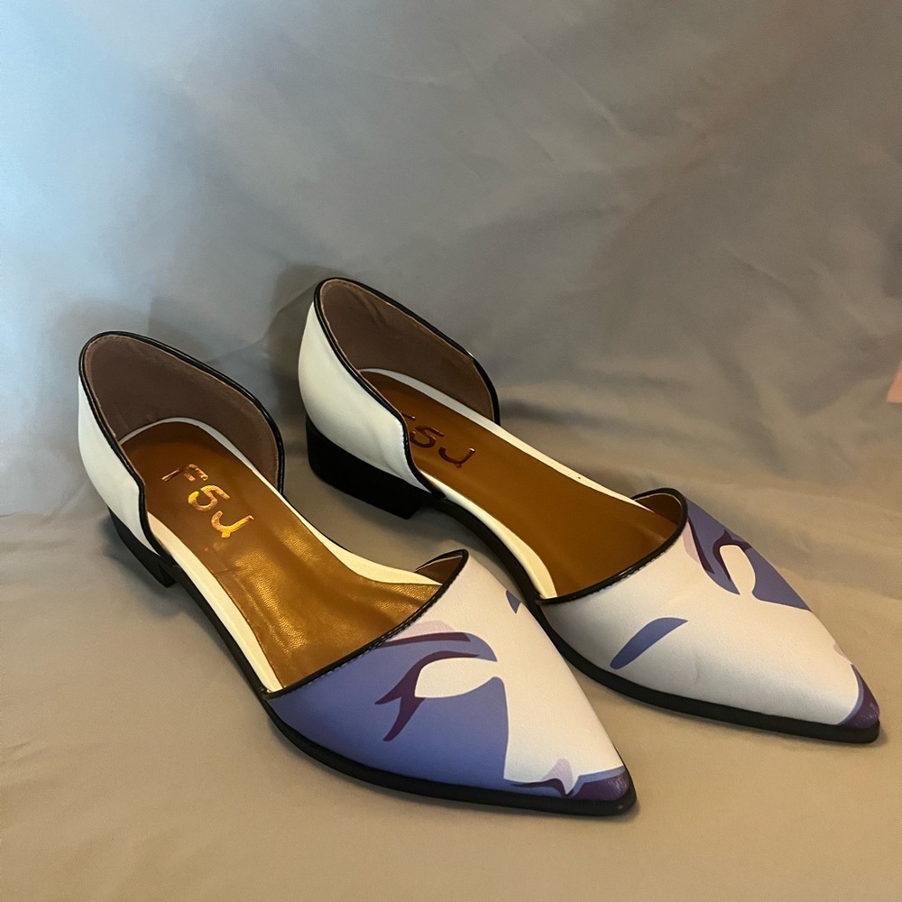 FSJ Women's Stylish Purple and White Loafers, Size 8-8.5